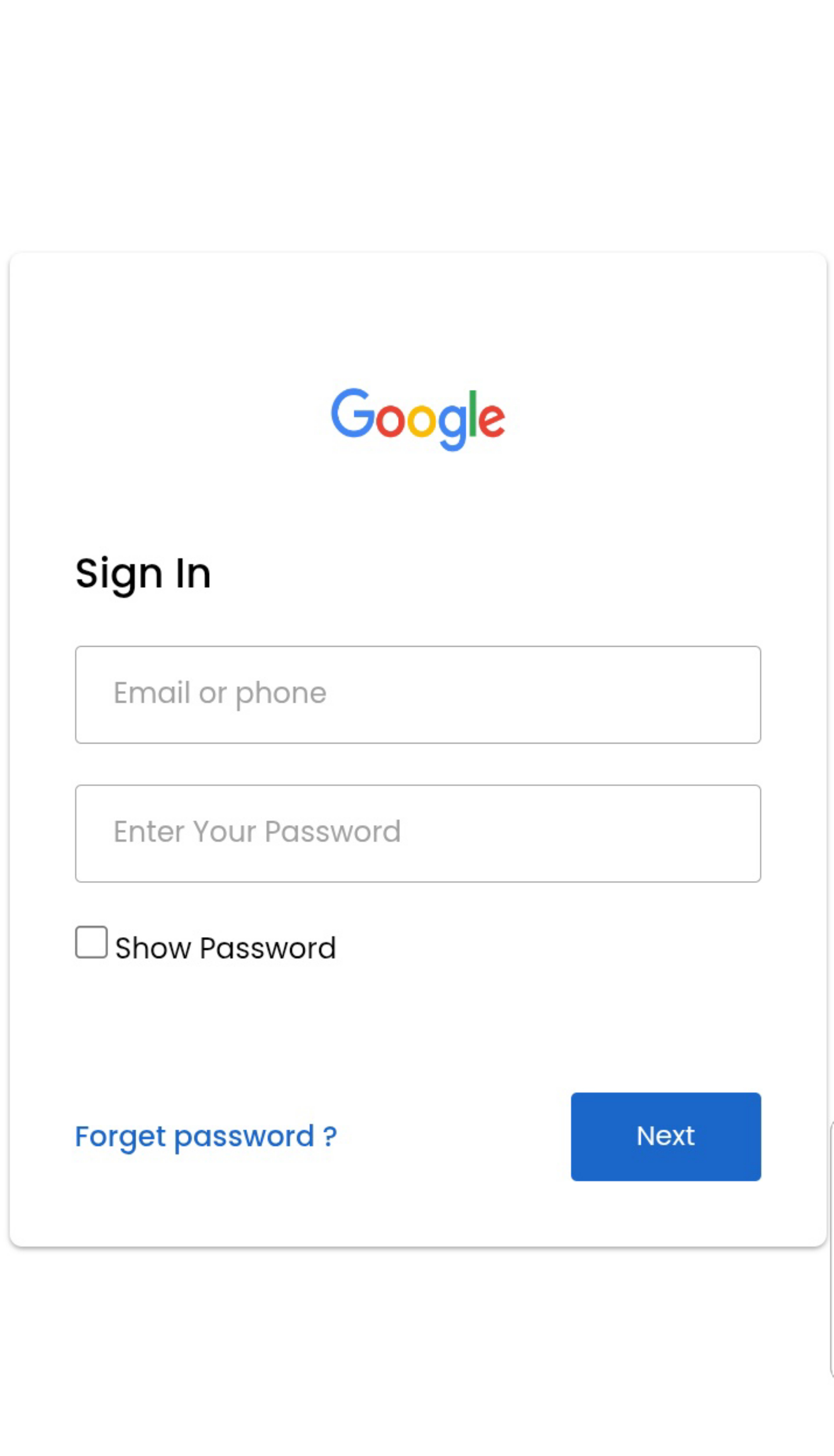 Gmail Account Login Page - Webpage